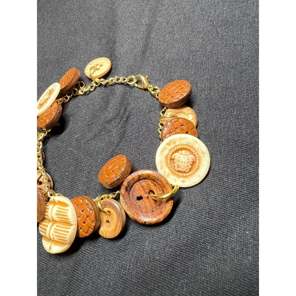 Vintage Button Charm Bracelet: Brown and Cream Colored Buttons - 8 Inch - Picture 4 of 9